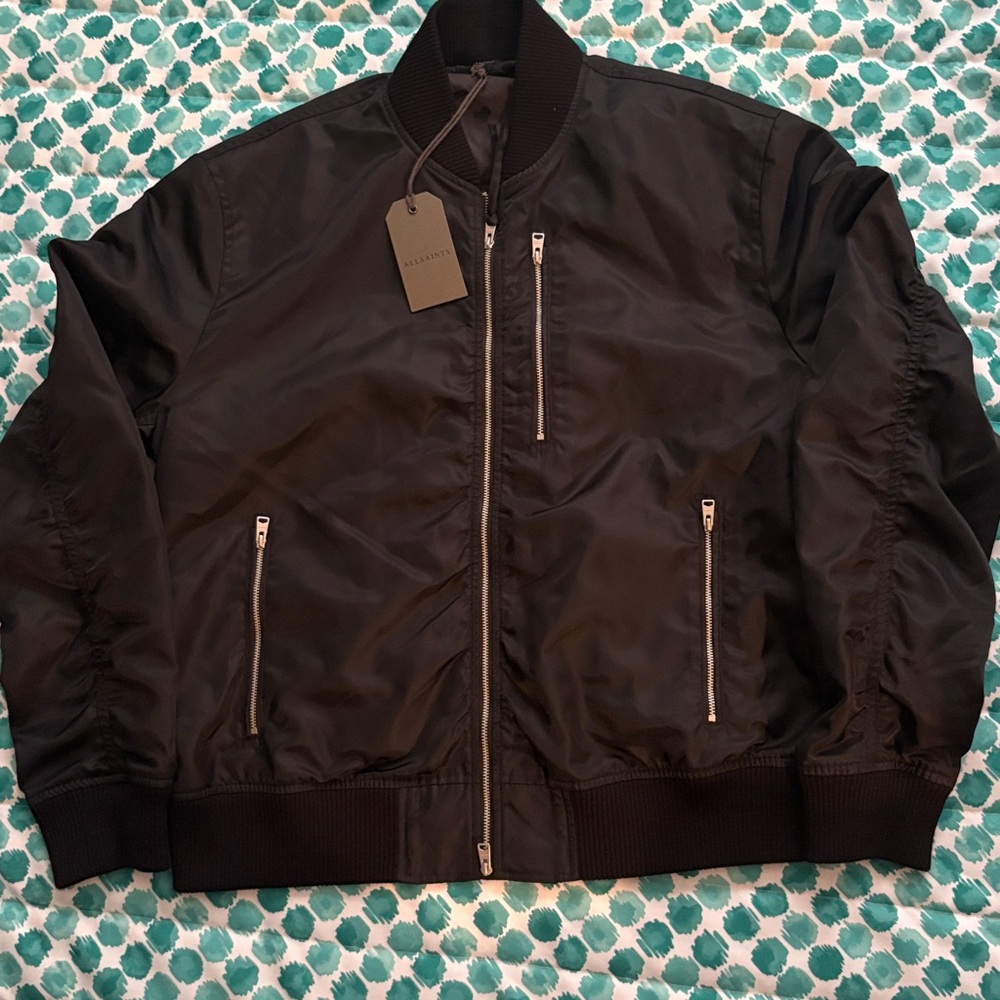 All Saints Black Jacket with Silver Zippers